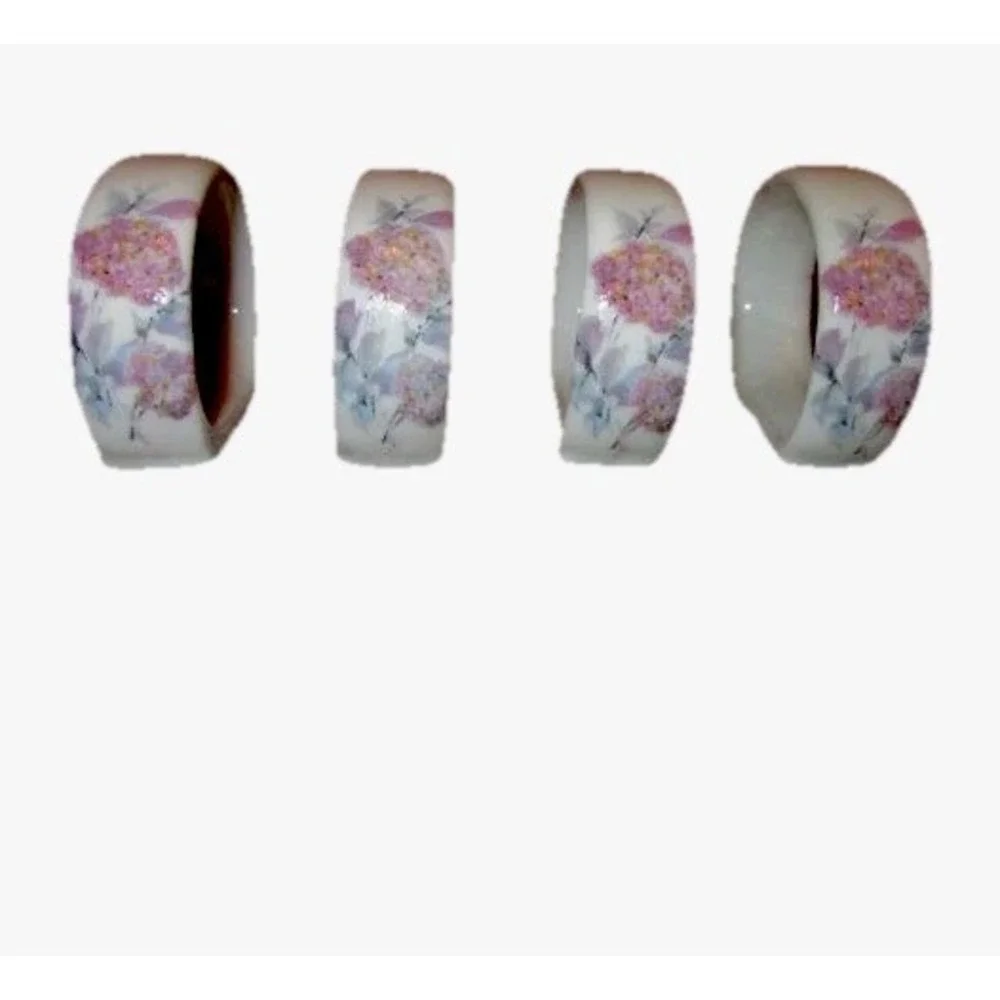 Vtg Fine Bone China Butterfly Floral Napkin Rings Set Of 4 Table Decor MCM
